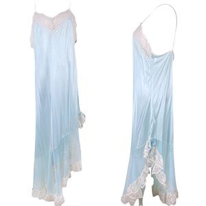 SOLD • Vintage Satin Tulle Lingerie Night Gown Baby Blue